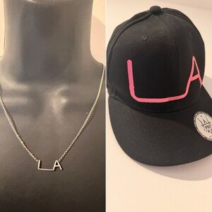 LA Snap Back Black and Pink Trucker Hat with Silver Necklace *EUC* MSRP: $75+tax
